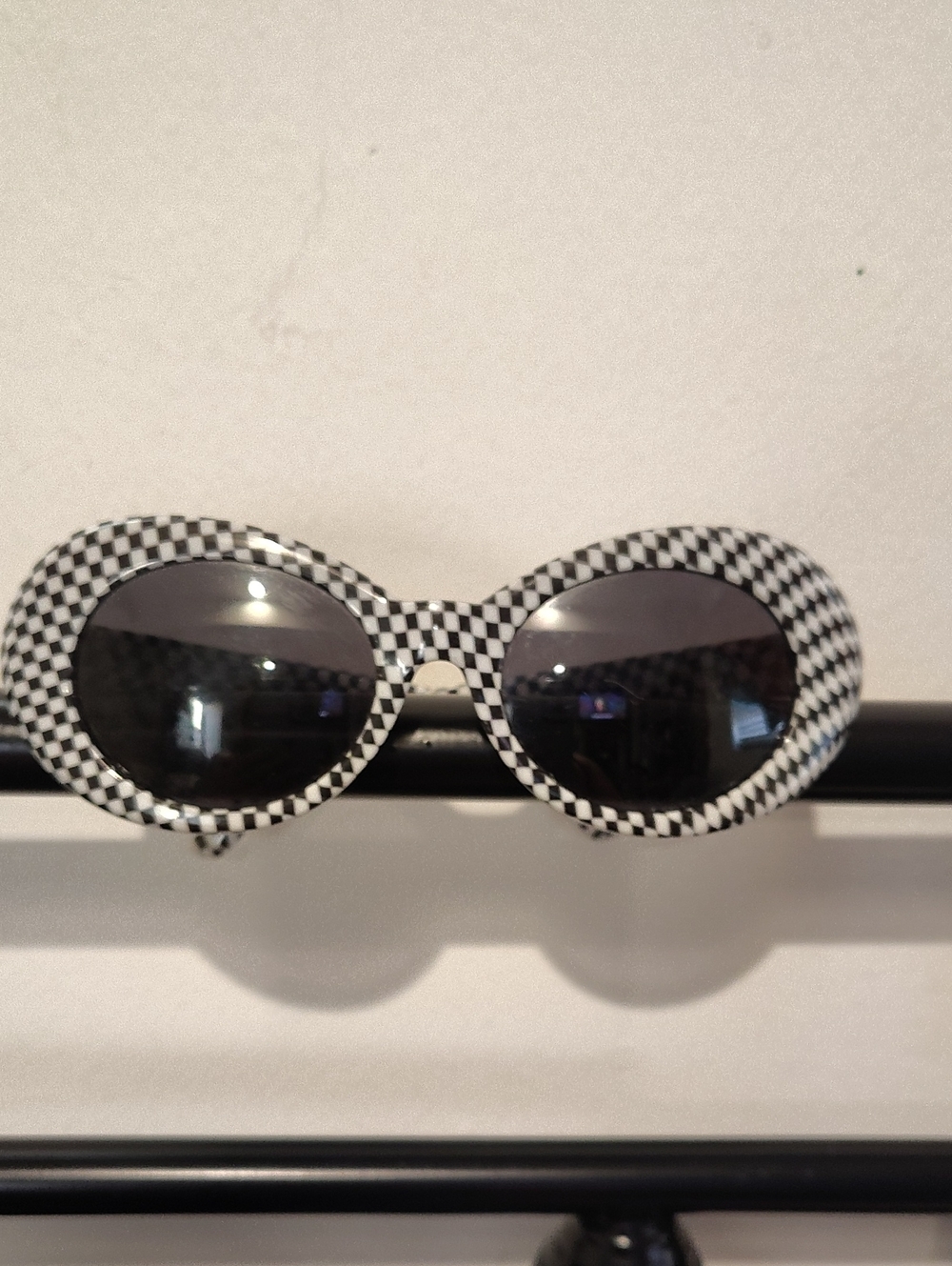 Vintage Retro Grunge Glossy Black & White Checkerboard Print Sunglasses